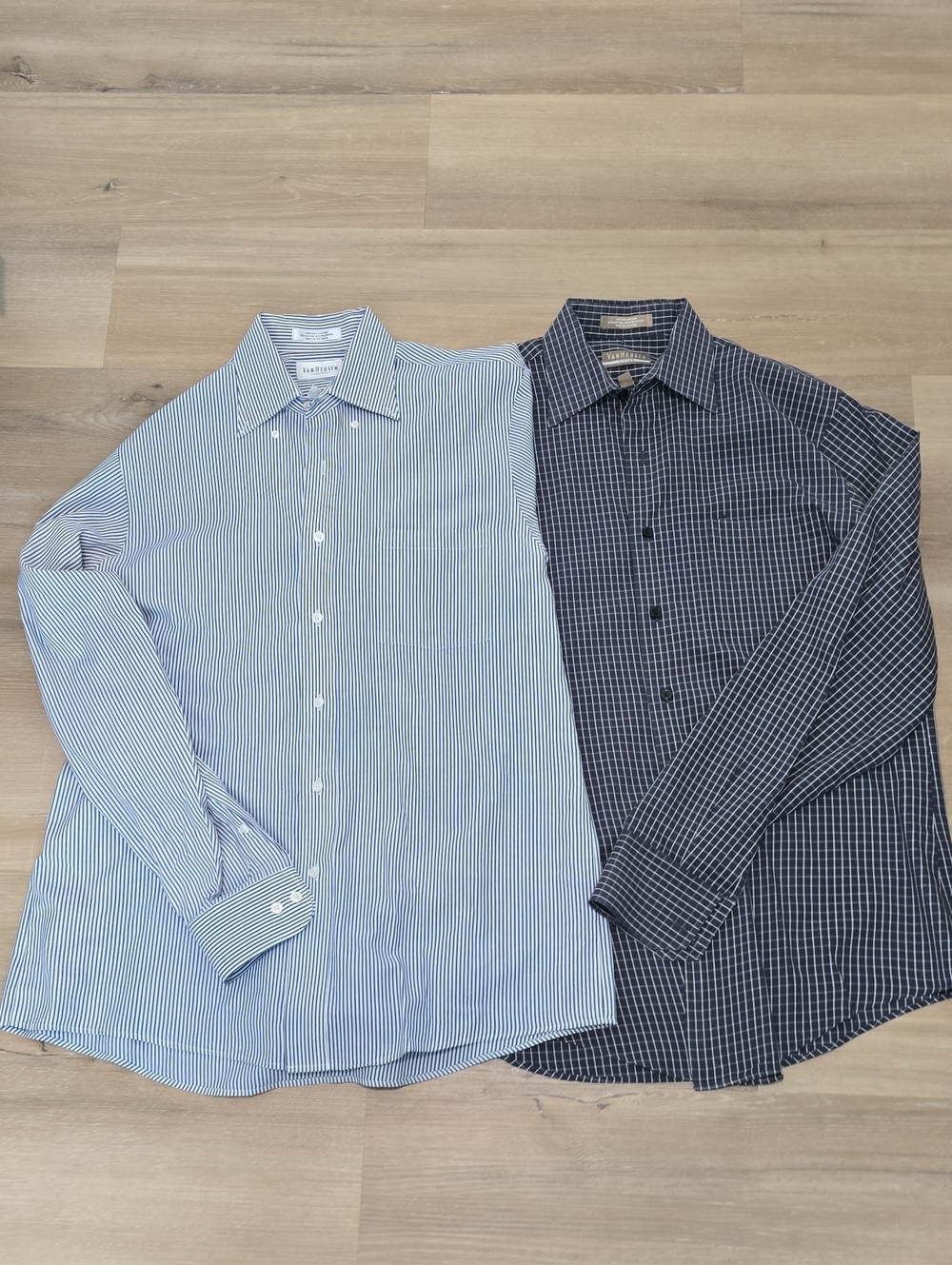 Van Heusen Light Blue Pinstripe & Gray Checked Dress Shirts - Dual Pack